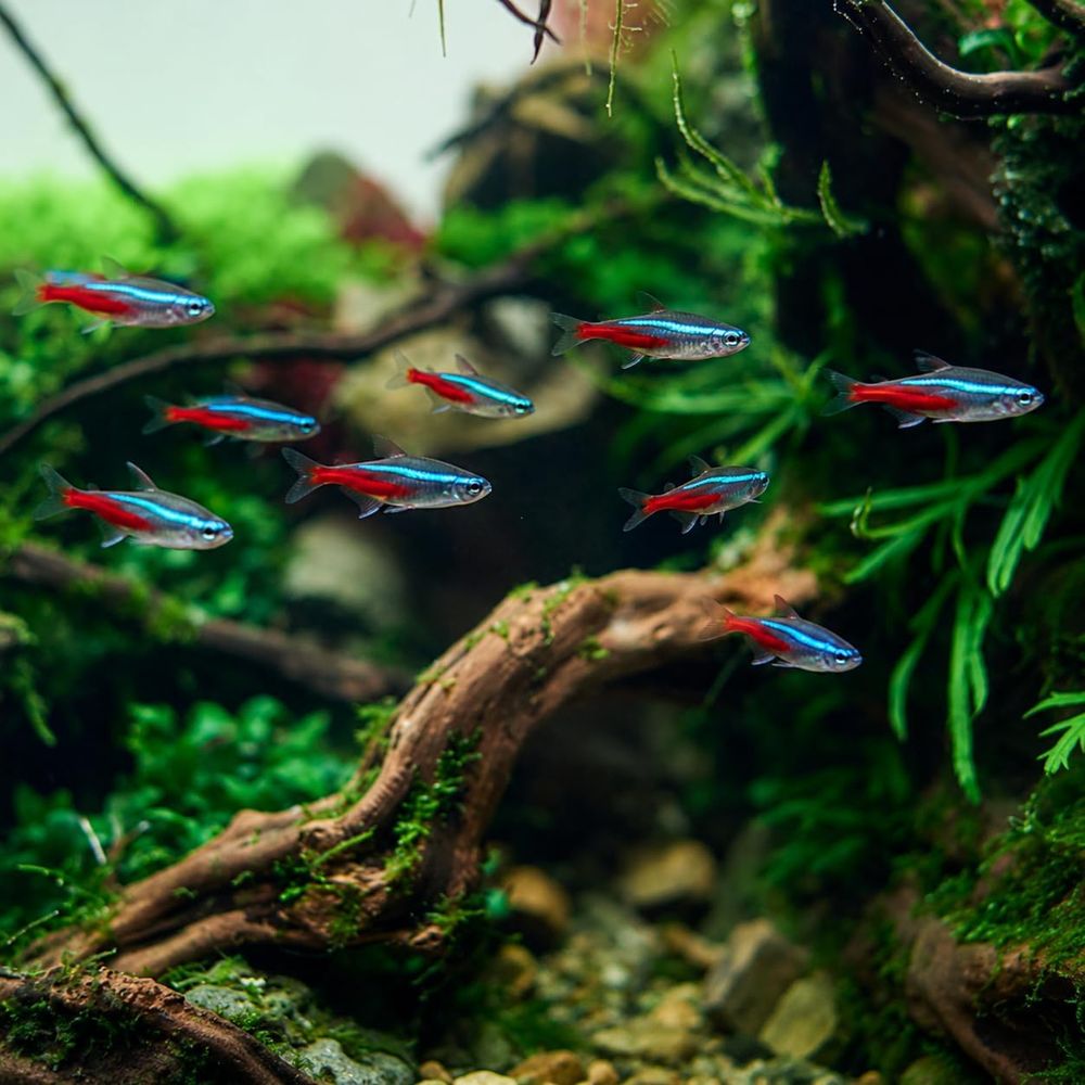 Tetra Fish In Aquarium - Peixe Neon Tetra de Água Doce